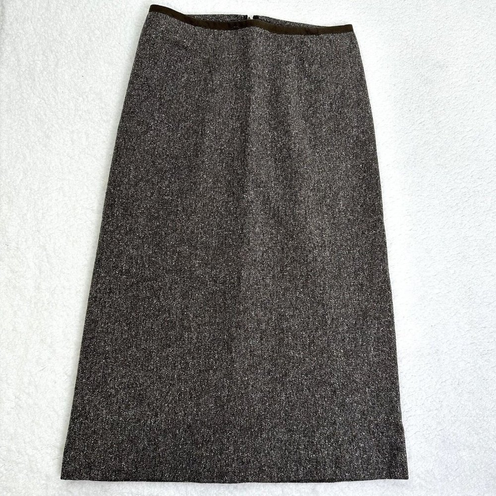 Ann Taylor Women's Wool Silk Blend Midi Skirt Lined Zip Back Size 6 Brown